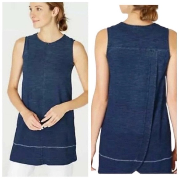 J. Jill Pure Jill Indigo Mini Shift Dress Denim Look Asymmetrical Back size S - Picture 1 of 16